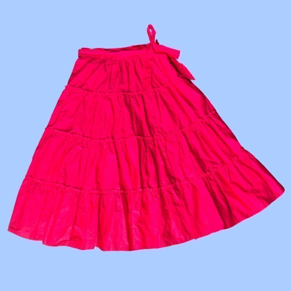 Jason Wu Designer Tiered Belted Side Zip Midi Skirt in Hot Pink. Size Small. New